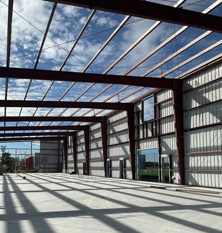 interior of metal building structure with some siding in place